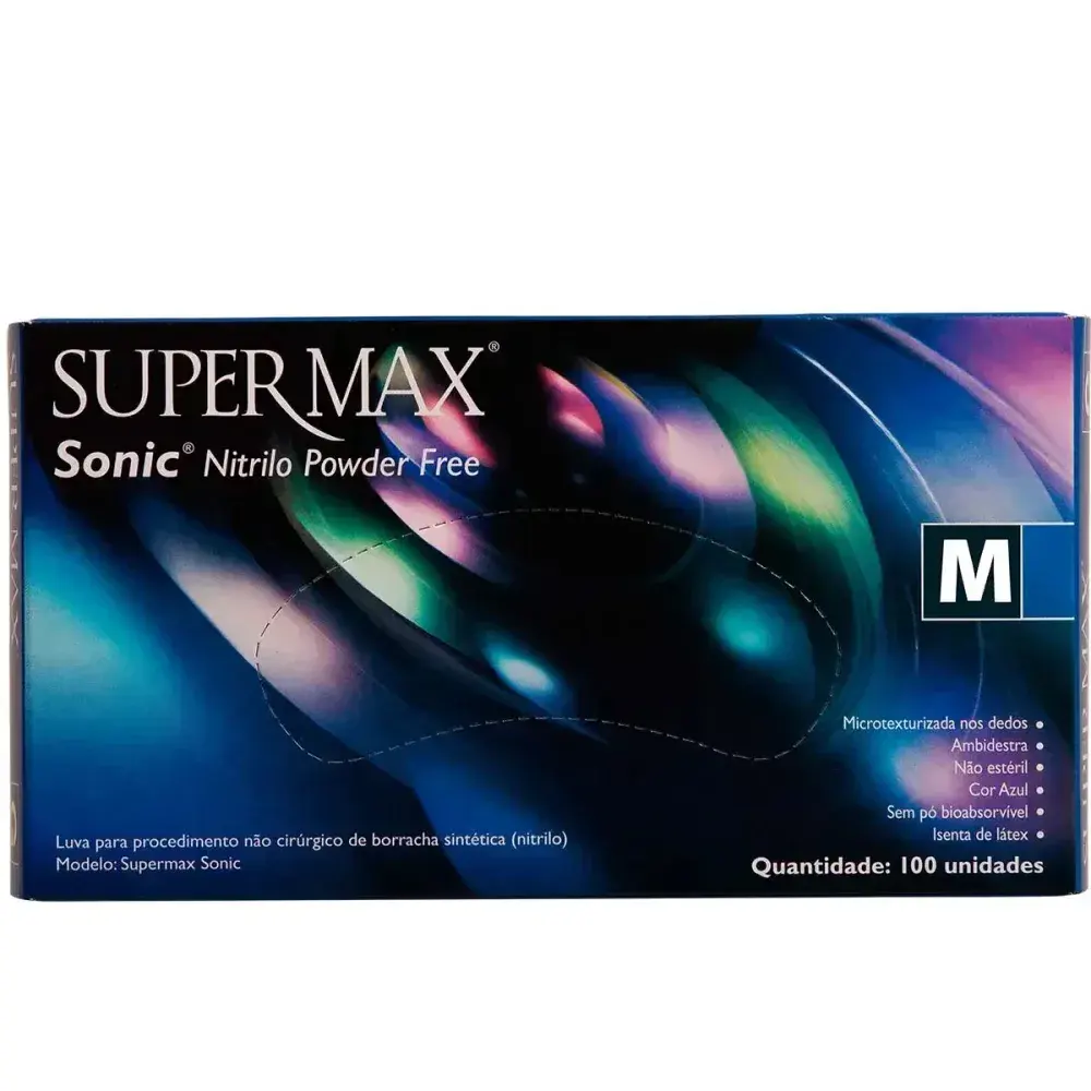 Luva nitrílica azul cobalto m com 100 peç Supermax — fotografia 6