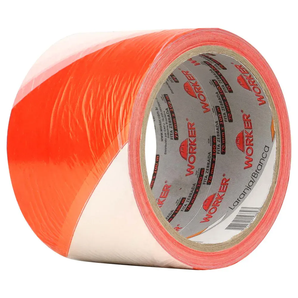 Fita para demarcação zebrada laranja e branco 7CM x 200M Worker — fotografia de referência