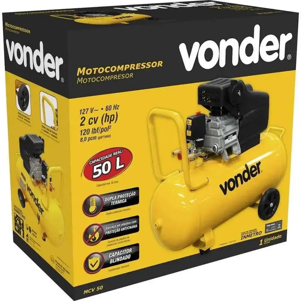 Compressor de ar portátil 8 pés 2 HP 50 litros MCV-50 Vonder 110 V — fotografia 8