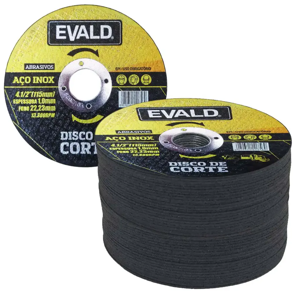 Disco de corte 4.1/2 POL 115 MM aço inox kit 50 unidades Evald — fotografia de referência