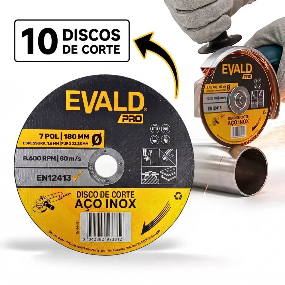 Disco de Corte Inox 10 Unidades 7 POL x 1,6 MM 8.600 RPM EVALD PRO — fotografia 2