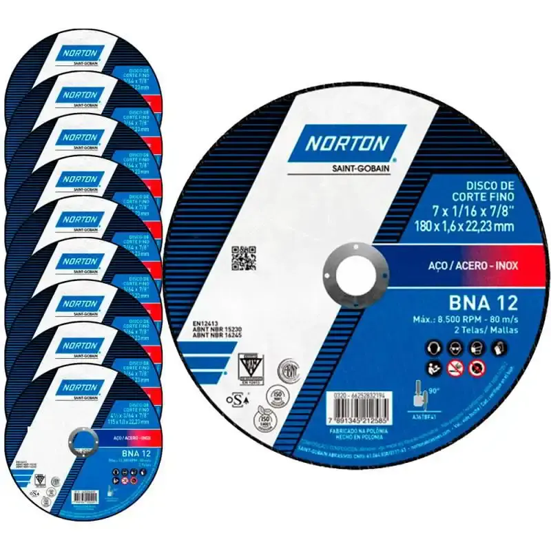 Disco de Corte para Metal e Inox 7 POL x 1.6 MM BNA 12 Kit 10 Peças NORTON — fotografia de referência