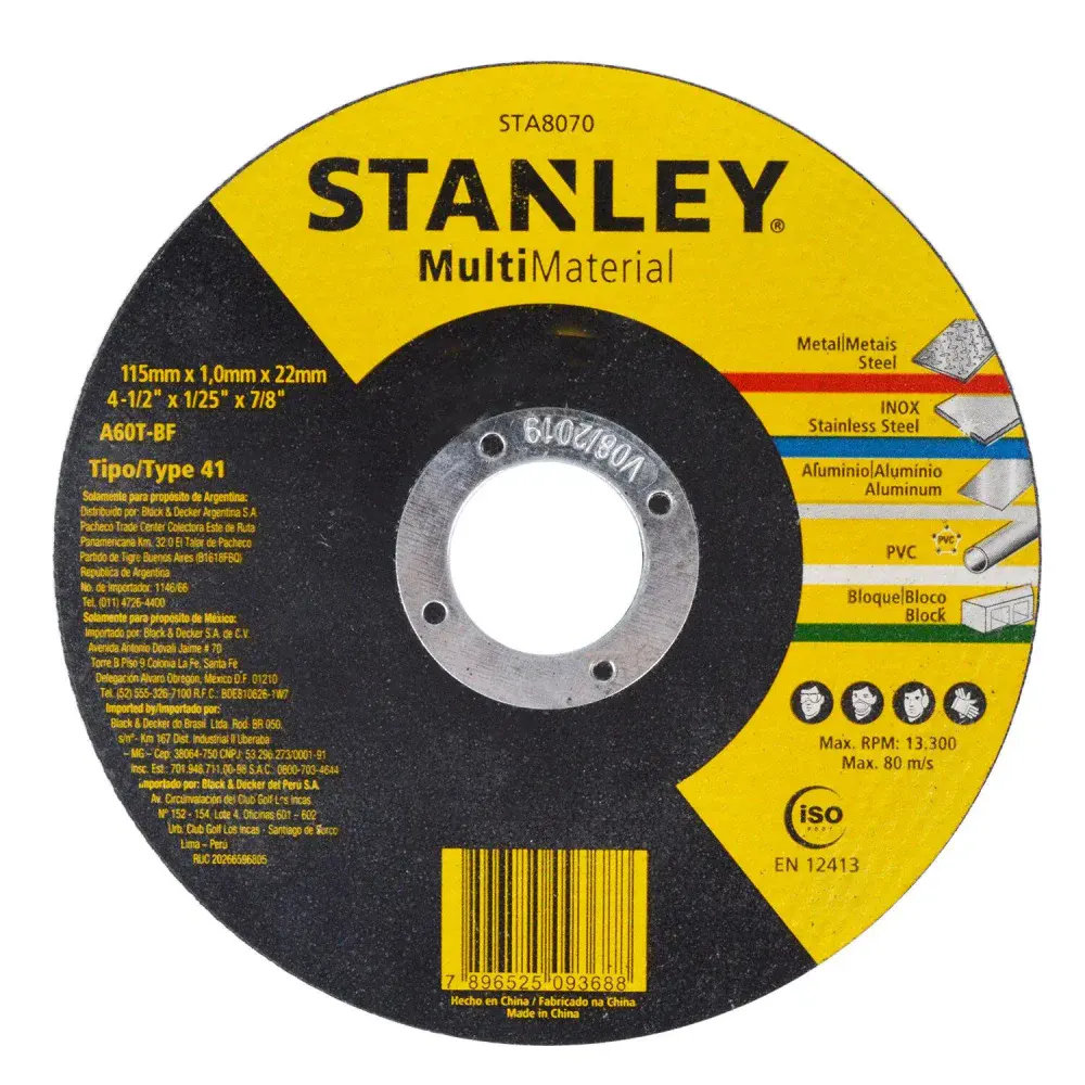 Disco de corte fino multimaterial 115MMX1,0MMX22MM Stanley — fotografia de referência