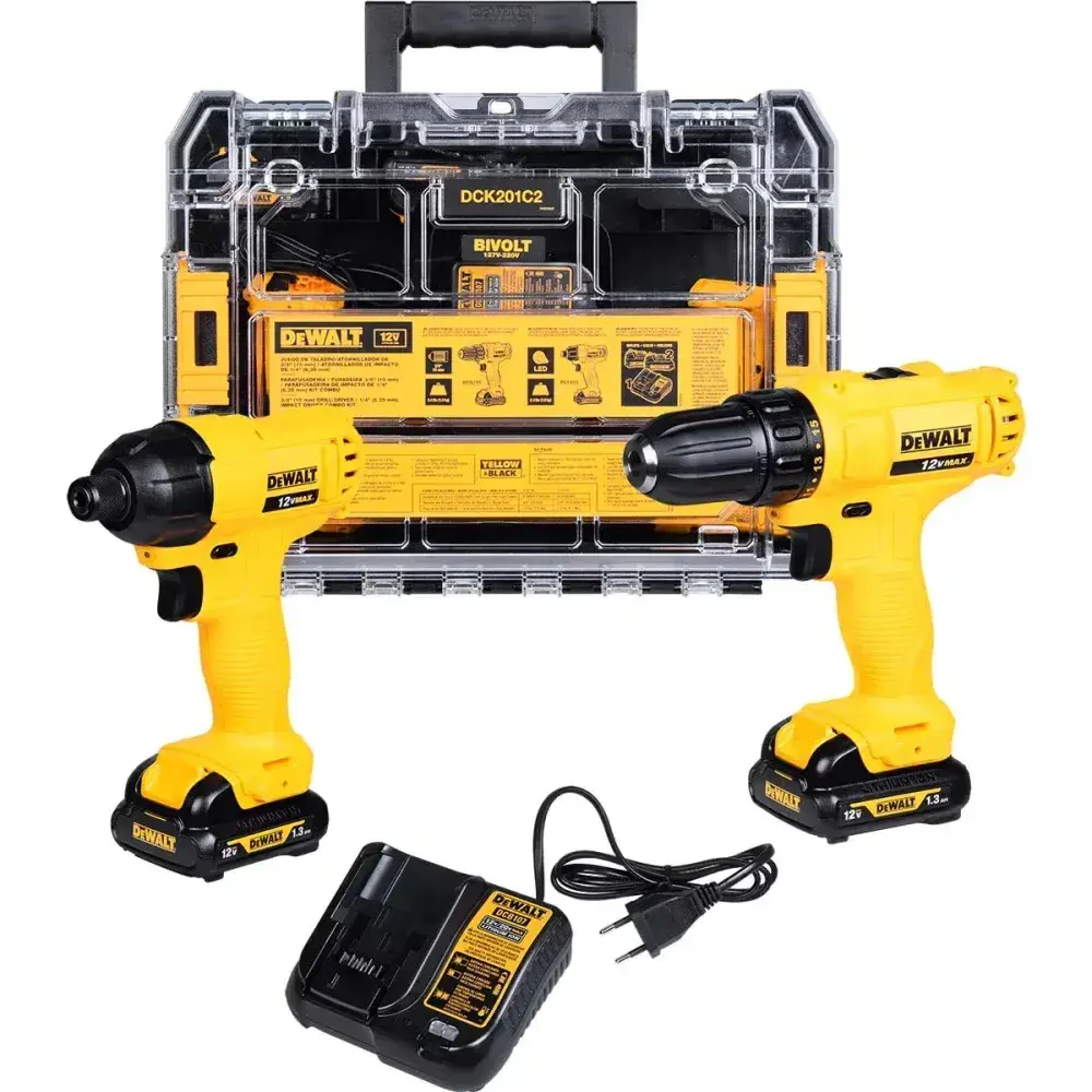 Kit parafusadeira furadeira bateria 3/8 12V bivolt Dewalt — fotografia 6