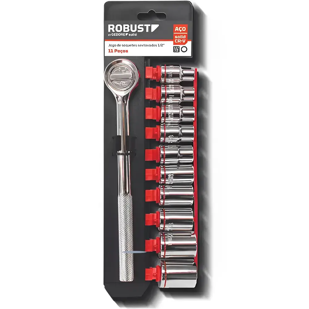 Jogo de soquetes sextavado com chave catraca 1/2 POL Robust