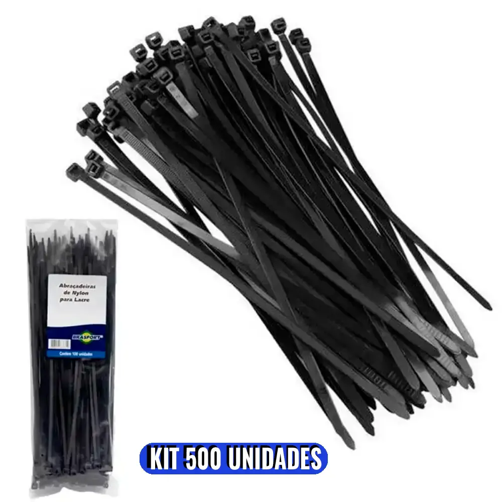 Abraçadeira de Nylon 300 x 4.8 MM Kit 500 Unidades Preto 8871 BRASFORT — fotografia de referência