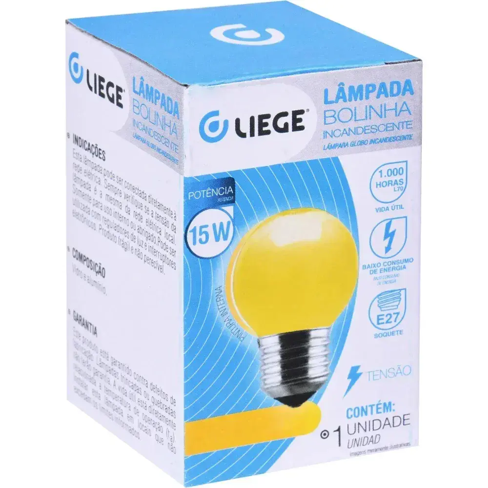 Lâmpada bolinha 15W E27 amarela incandescente Liege 220V — fotografia 7