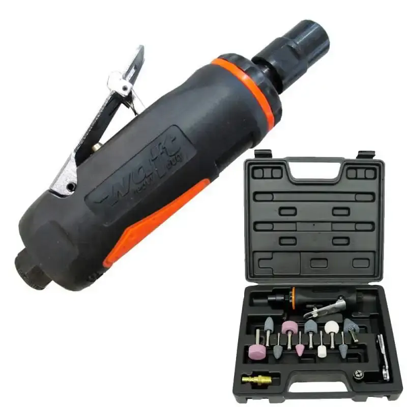 Retífica pneumática 1/4 POL curta com kit 10 acessórios Waft