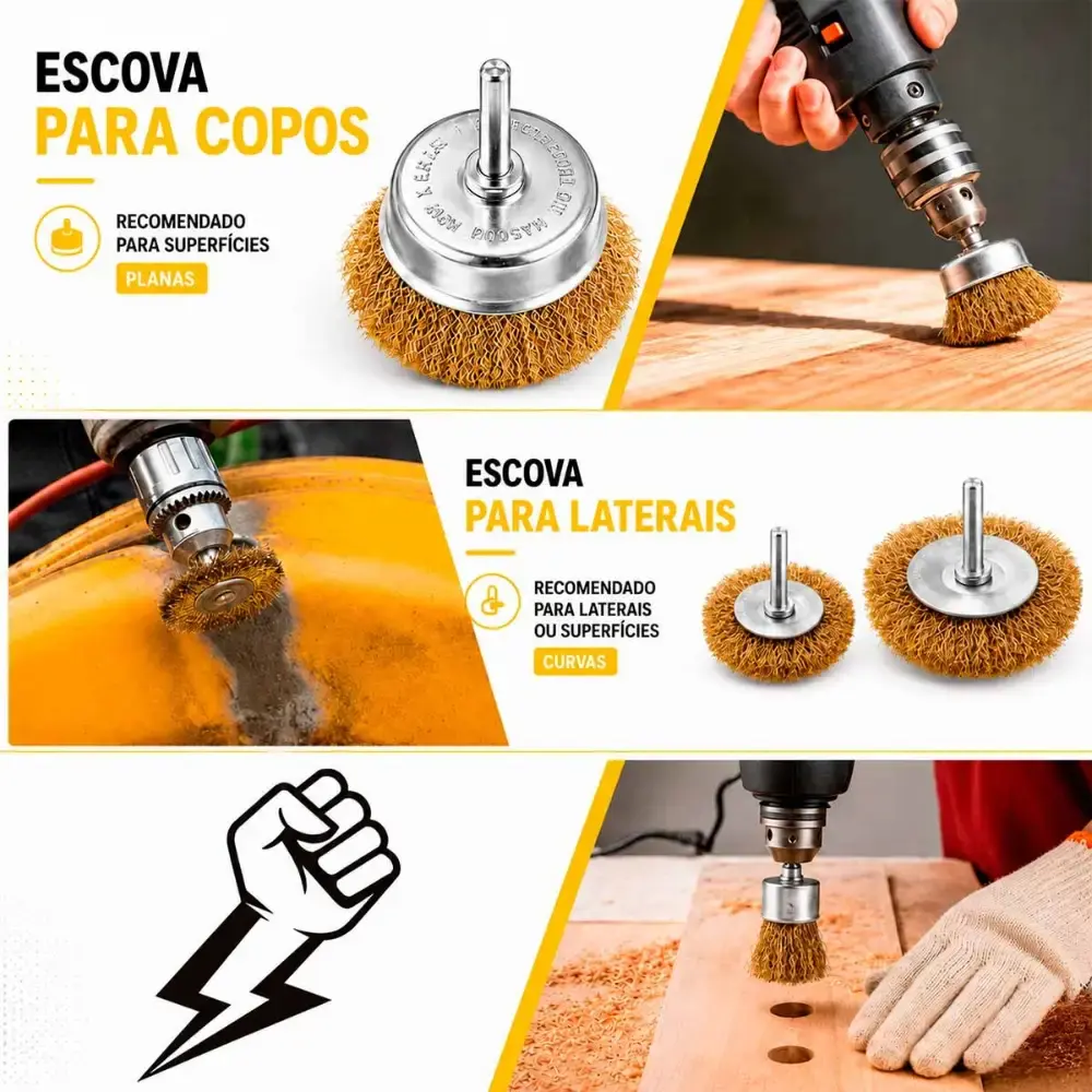 Jogo de Escovas de Aço Circular Kit 6 Peças 40-75 MM Haste 25 MM p/ Furadeira Parafusadeira EVALD — fotografia 3