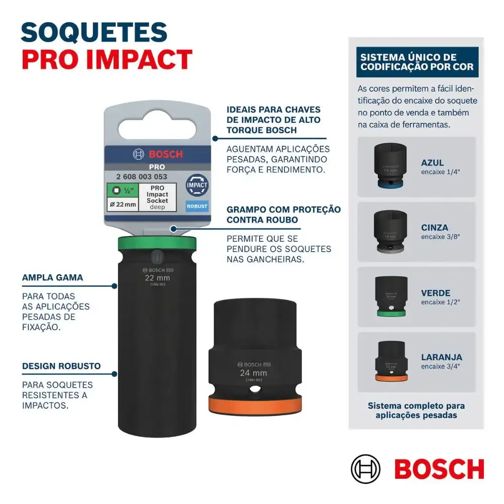 Jogo de soquetes PRO impact curto encaixe 3/4 POL com 9 unidades bosch Bosch Ferramentas Manuais — fotografia 5