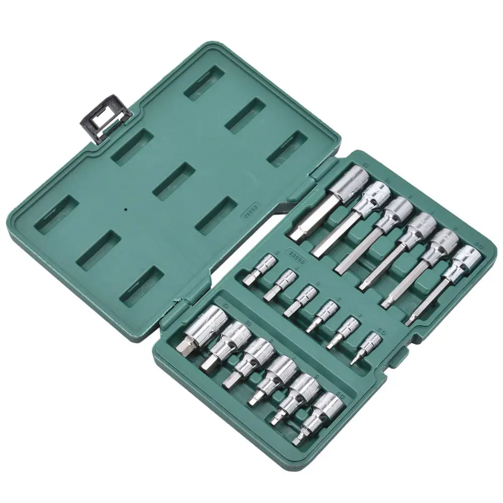 Jogo de soquetes com bits hexagonais 18 pçs 1/4 e 1/2” Sata — fotografia 2
