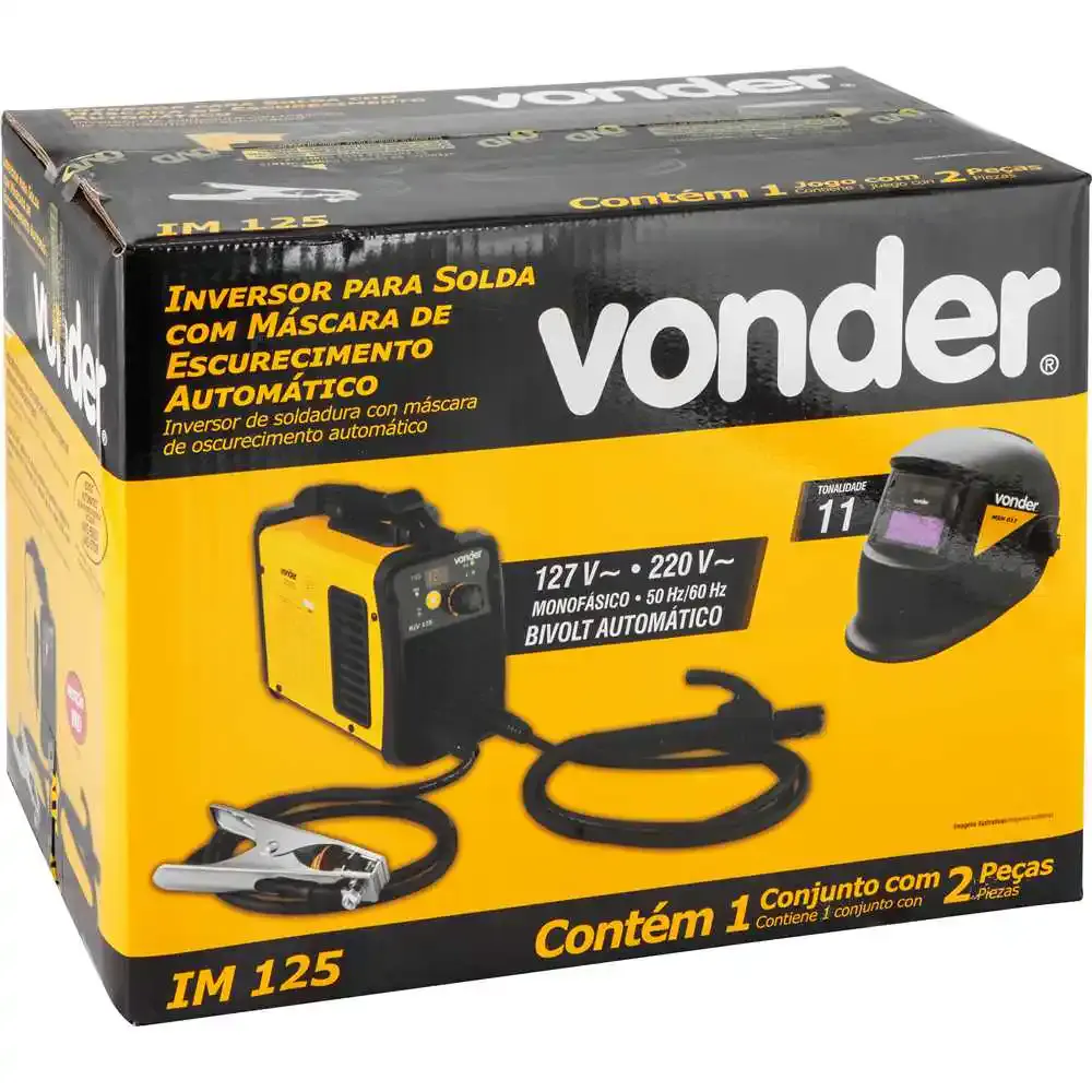 Inversor de solda com eletrodo TIG 120A IM-125 e máscara de escurecimento tonalidade 11 Vonder — fotografia 7