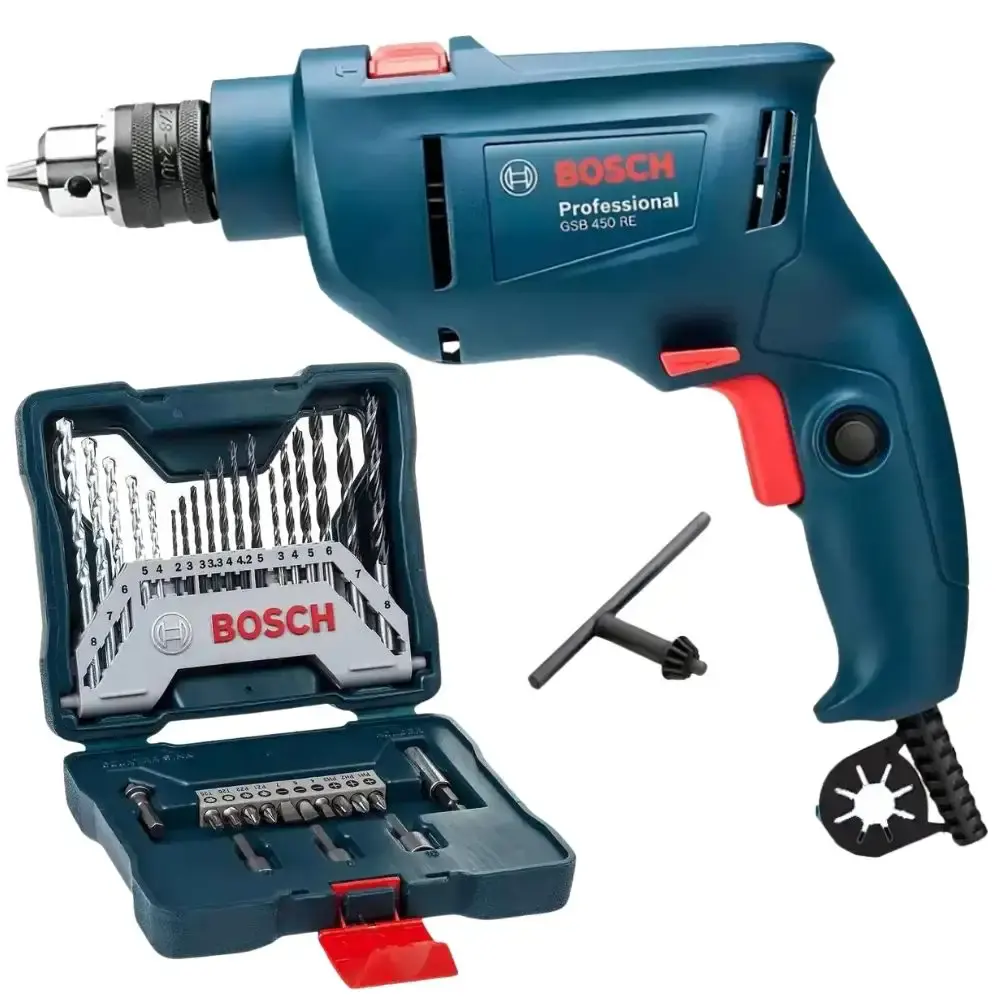 Furadeira de impacto industrial 3/8POL 450W com kit de pontas 30 peças Bosch 110 V — fotografia de referência
