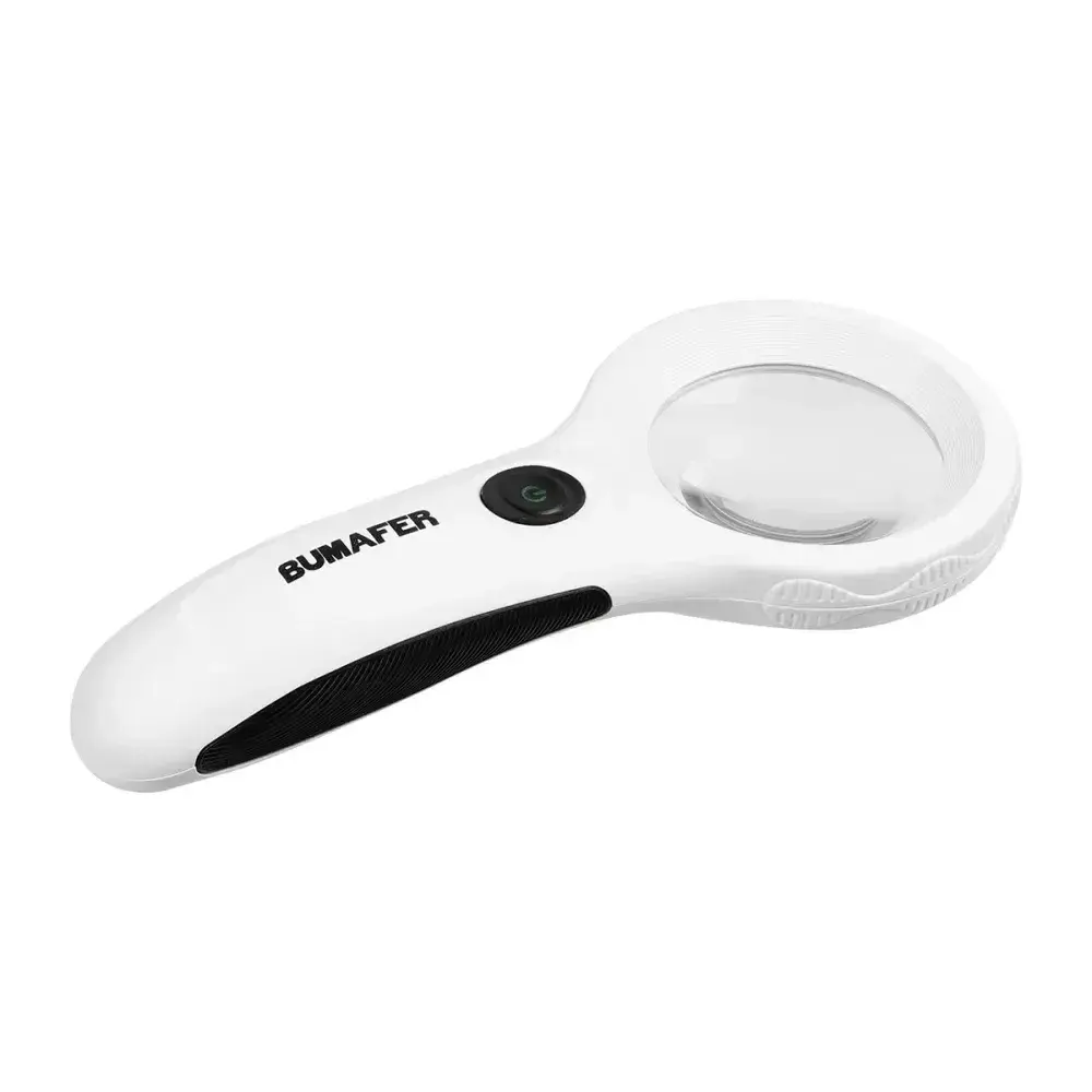 Lupa de mão com leds 4X de ampliação 125MM 60MM Bumafer — fotografia 8