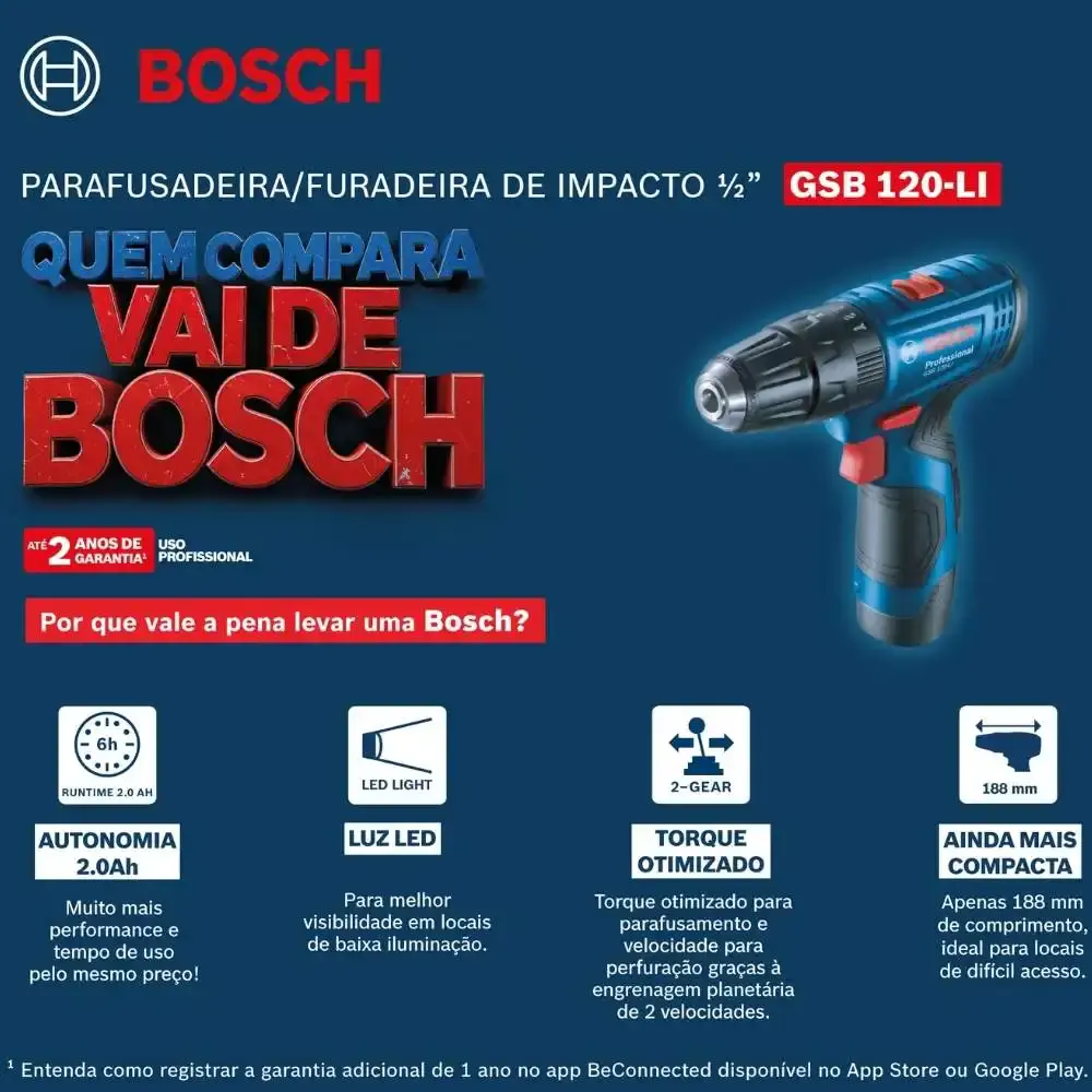 Parafusadeira furadeira à bateria 12V GSB 120-LI com impacto sem bateria e sem carregador Bosch — fotografia 7