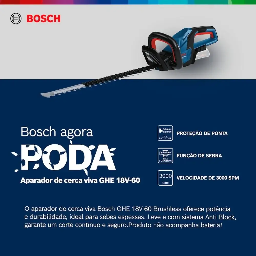 Motosserra GKE 18V-40 com aparador de cerca viva GHE-60 e bateria 18V 4,0AH carregador bivolt Bosch — fotografia 6