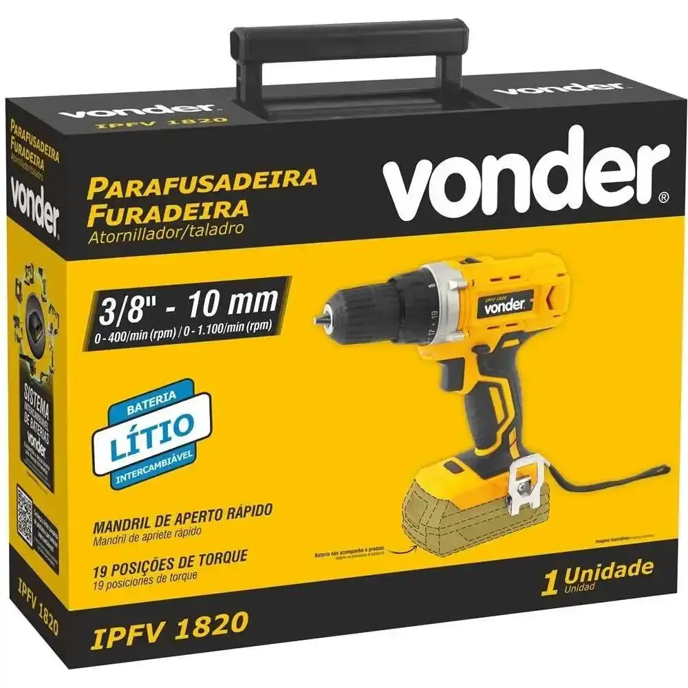 Parafusadeira furadeira 3/8 POL sem bateria e carregador Vonder — fotografia 6