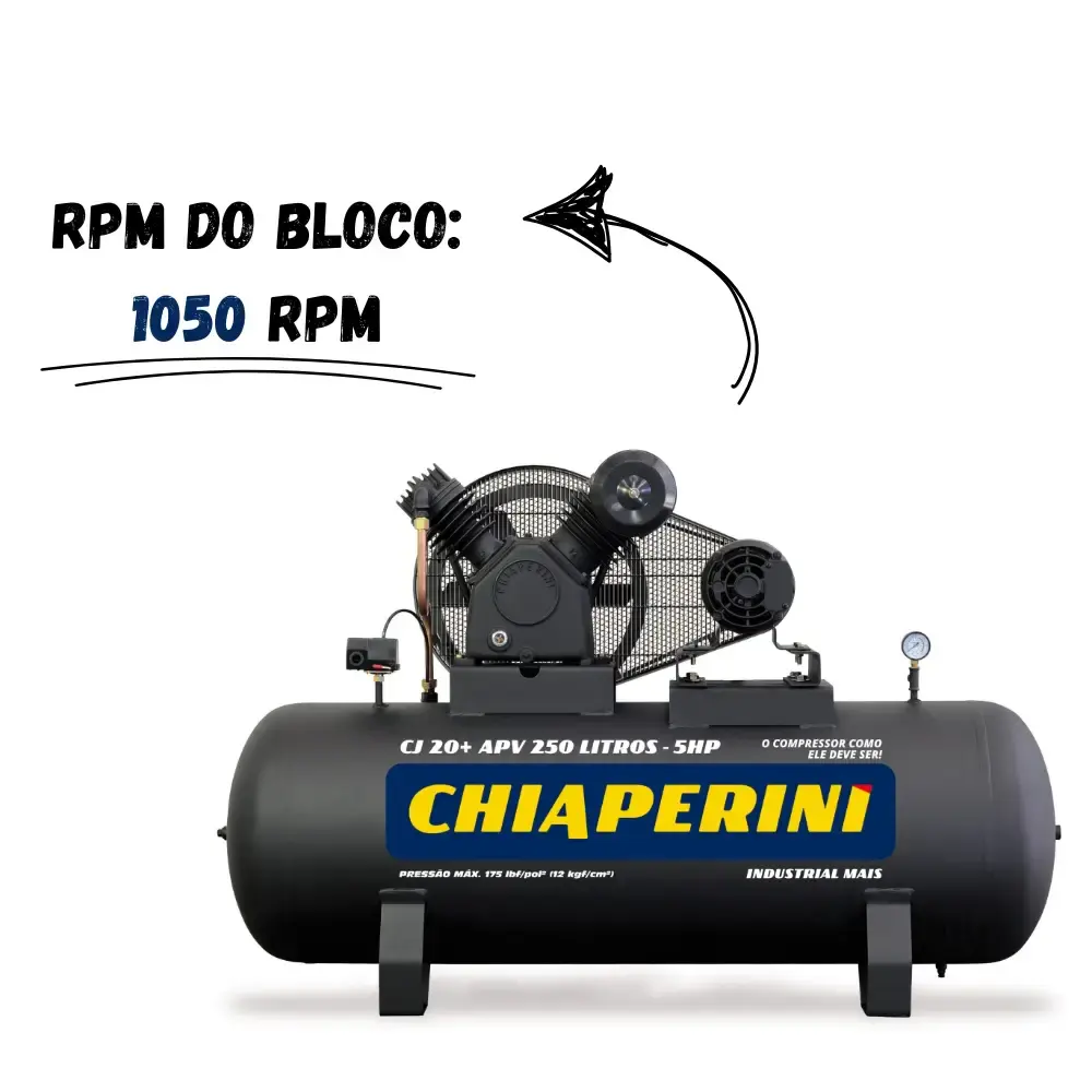 Compressor de ar 20 pés 5 HP 250 litros 175 libras trifásico CJ 20+ APV Chiaperini — fotografia 2
