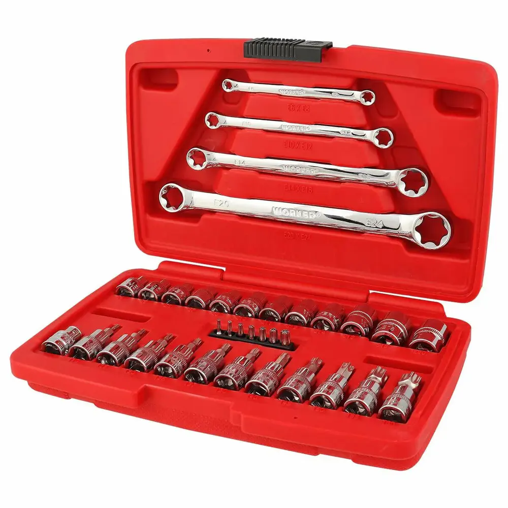 Jogo de soquetes, chaves e bits e-torx - 35 peç Worker — fotografia 7