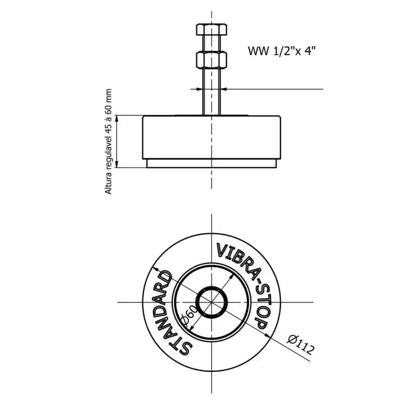 Vibra-Stop standard antivibratório 1500 KG / 6000 KG rosca 1/2 POL STD12 Vibra-Stop — fotografia 4