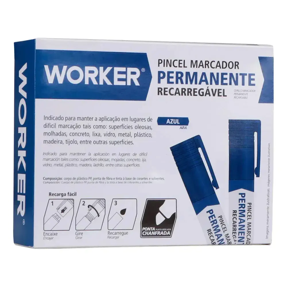 Marcador permanente recarregável azul ponta grossa Worker — fotografia 8