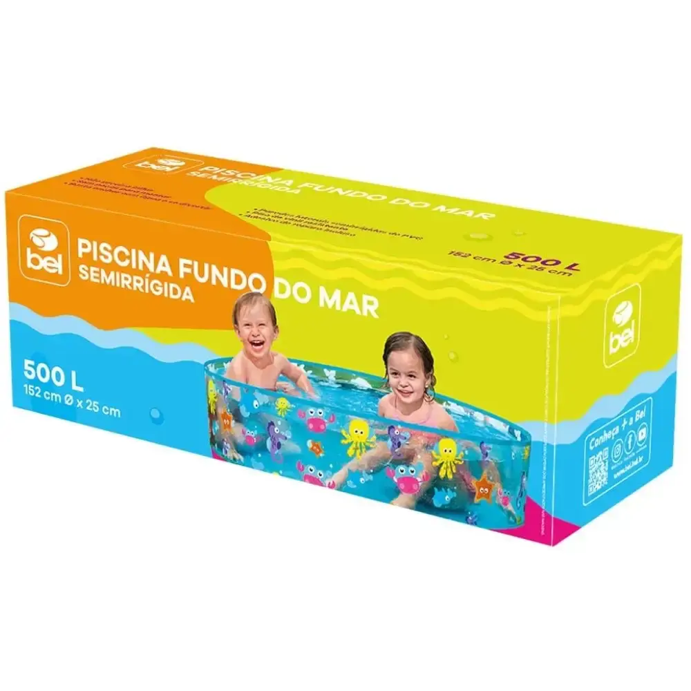 Piscina Semirrígida Infantil 500 Litros 1,52 x 1,52 M Fundo do Mar BEL Belfix — fotografia 3