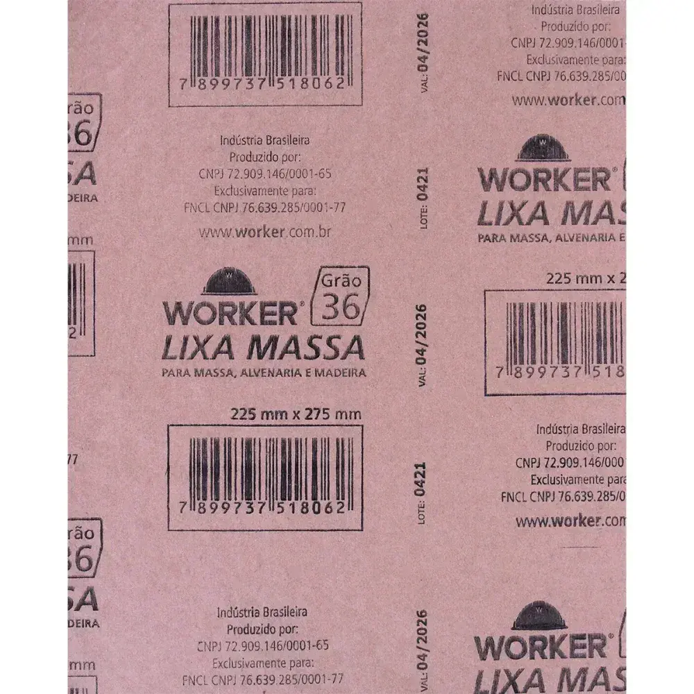 Lixa para massa, alvenaria e madeira GR36 225X275MM Worker — fotografia 6