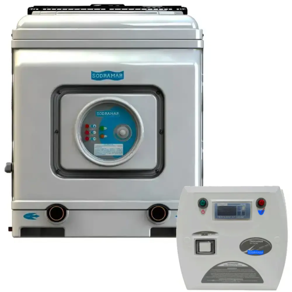 Aquecedor Trocador Calor SD-105 Titânio 220V Trifásico Painel Digital Piscinas até 85.000L SODRAMAR