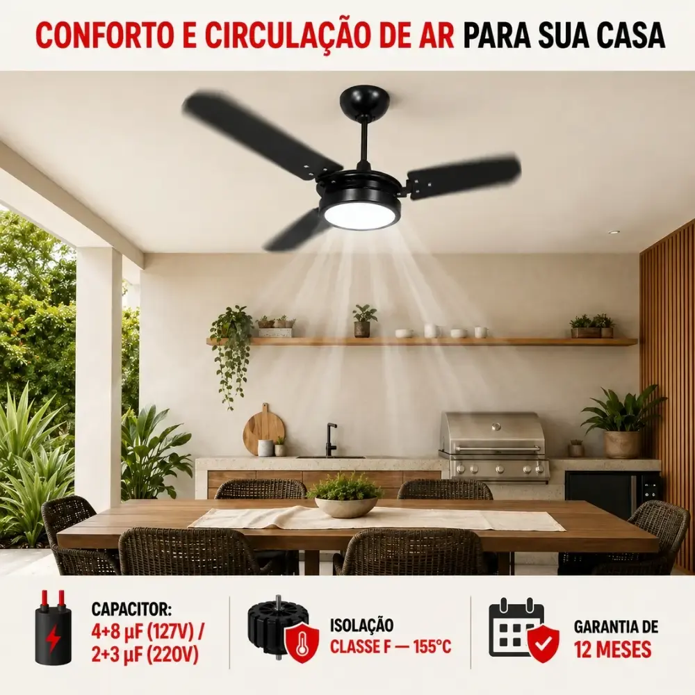 Ventilador de teto ventus 3 pás com LED 6K casa LYS Branco 110 V — fotografia 10