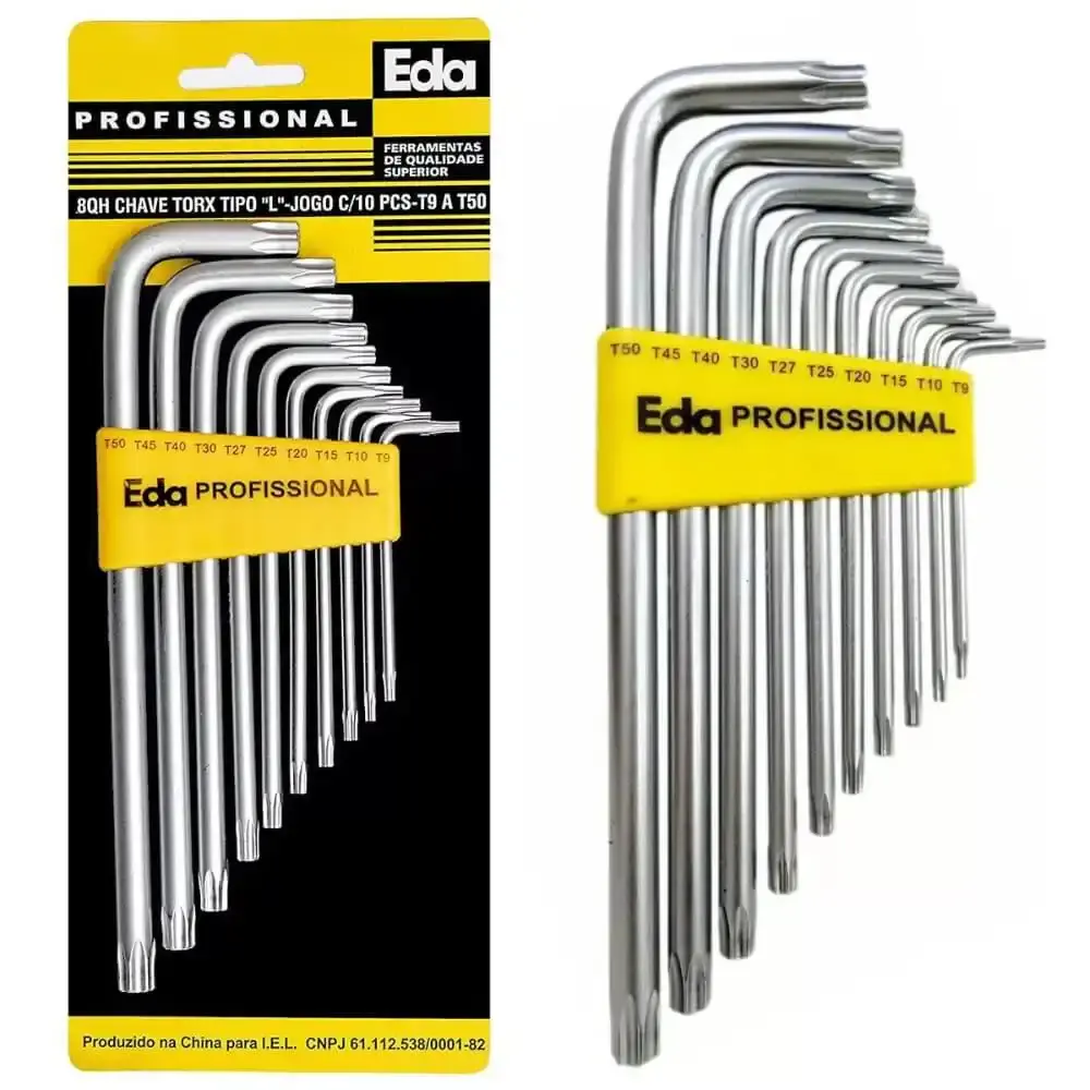 Jogo de chave torx com 10 peças extra longas de 6,5CM a 18CM com guia 8QH Eda