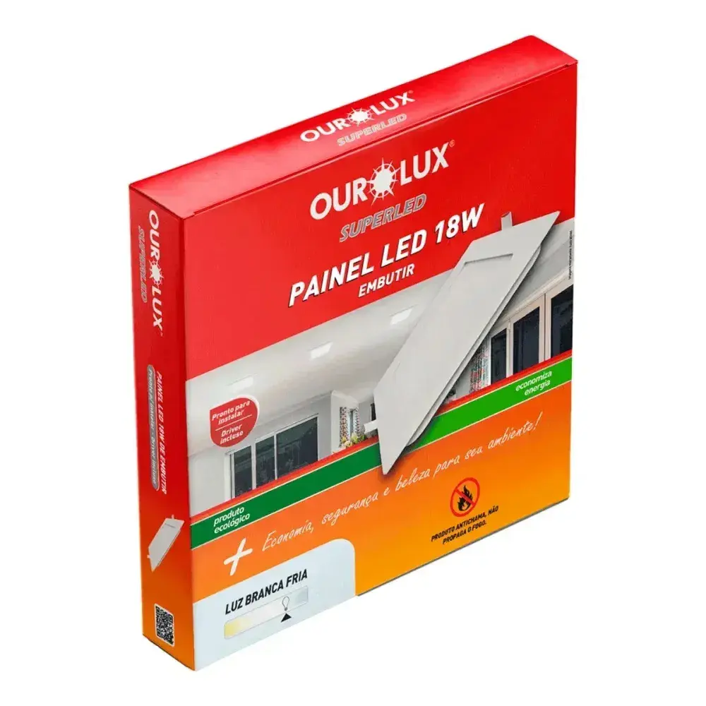 Painel led embutir 18W biv 4000K quadrado Ourolux — fotografia 4