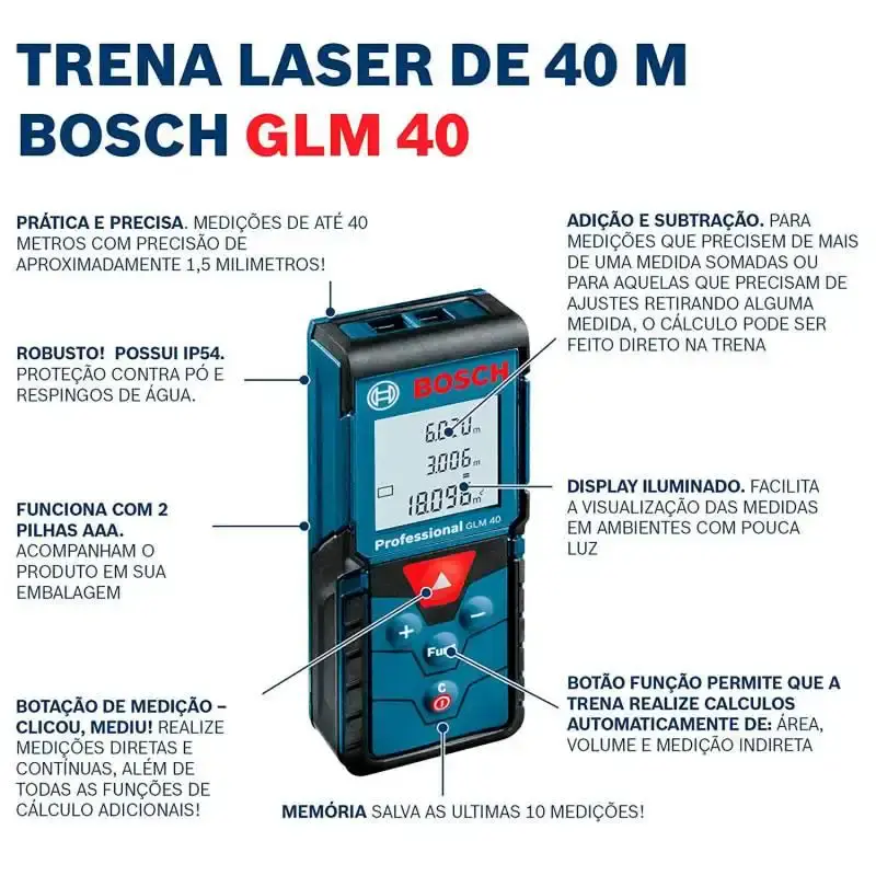 Trena à laser GLM 40 medidor de distância à laser 40 metros Bosch — fotografia 2