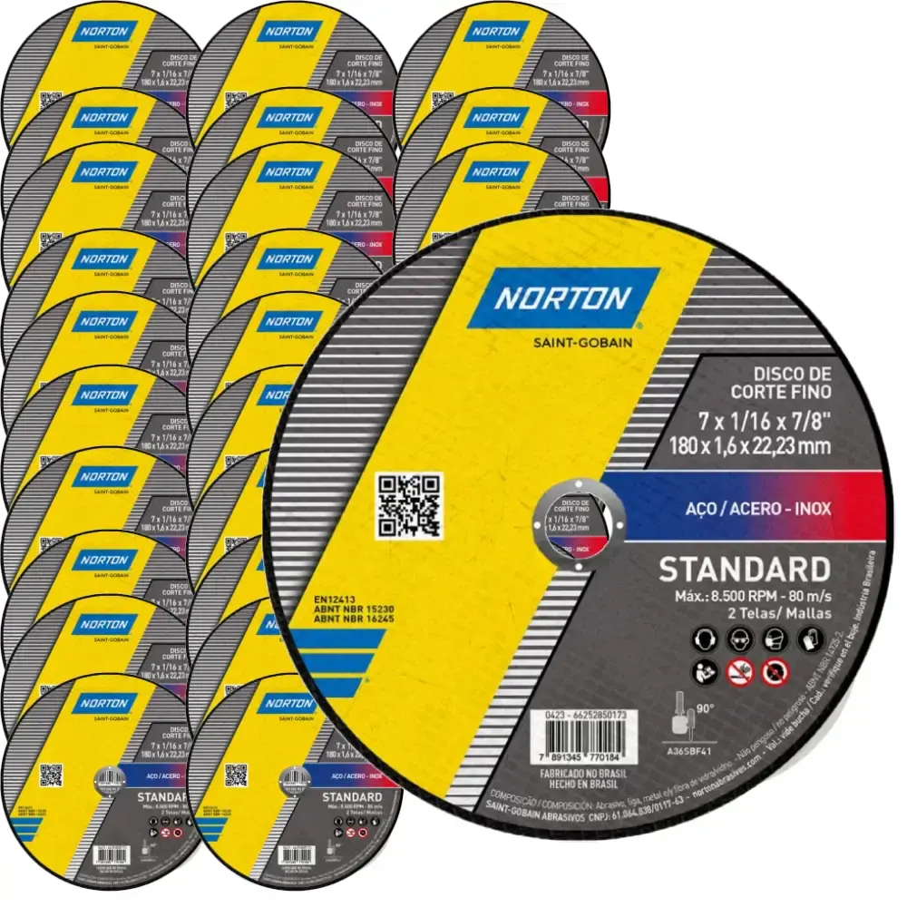 Kit 100 Discos de Corte Inox 7 POL x 1,6mm Standard NORTON — fotografia de referência