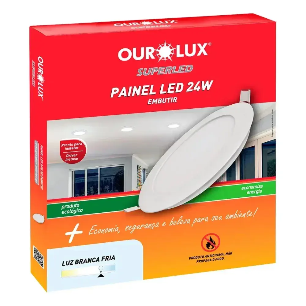 Painel led de embutir 24W biv 6500K 283MM redondo Ourolux — fotografia 4