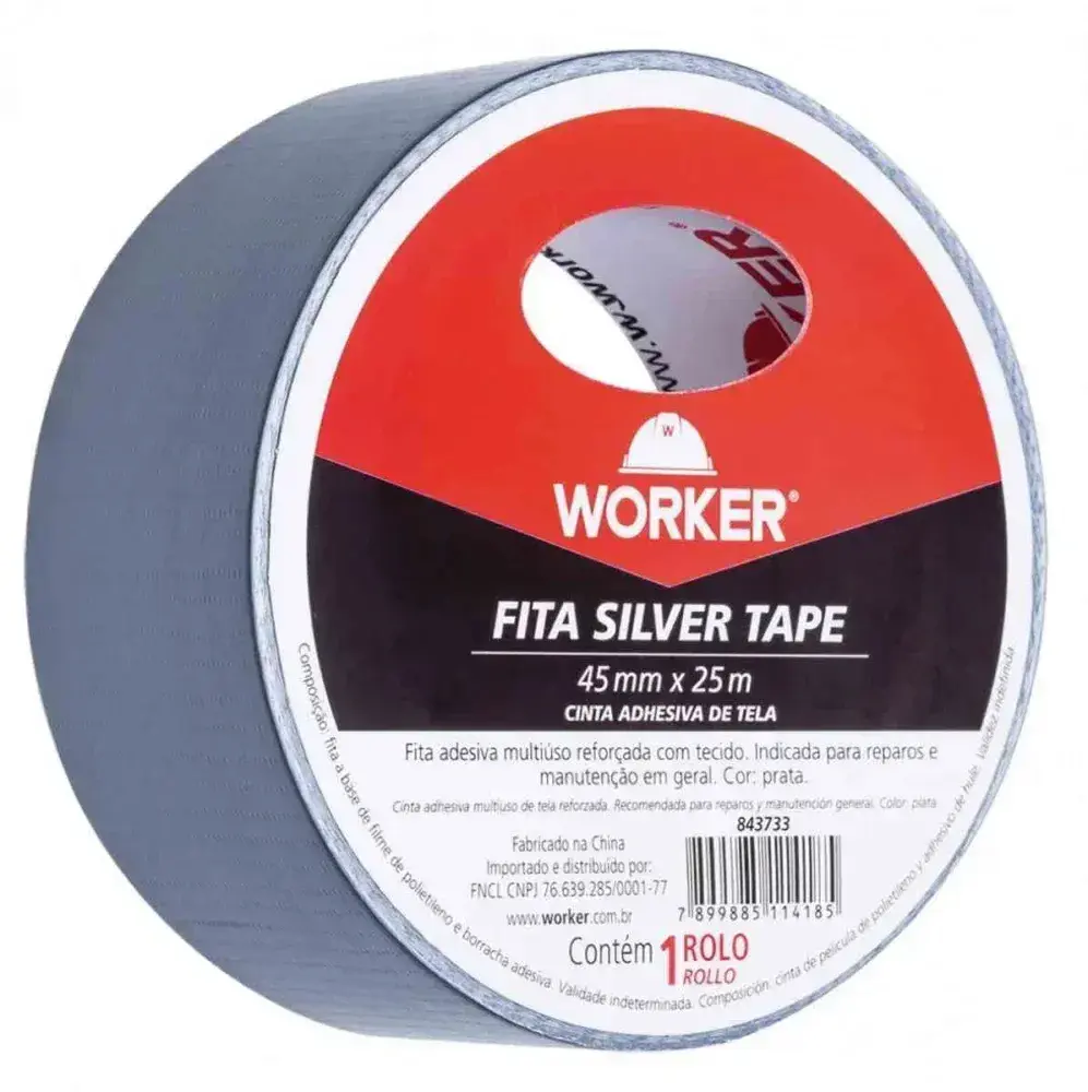 Fita adesiva silver tape multiuso 45MM x 25M transparente Worker — fotografia 7