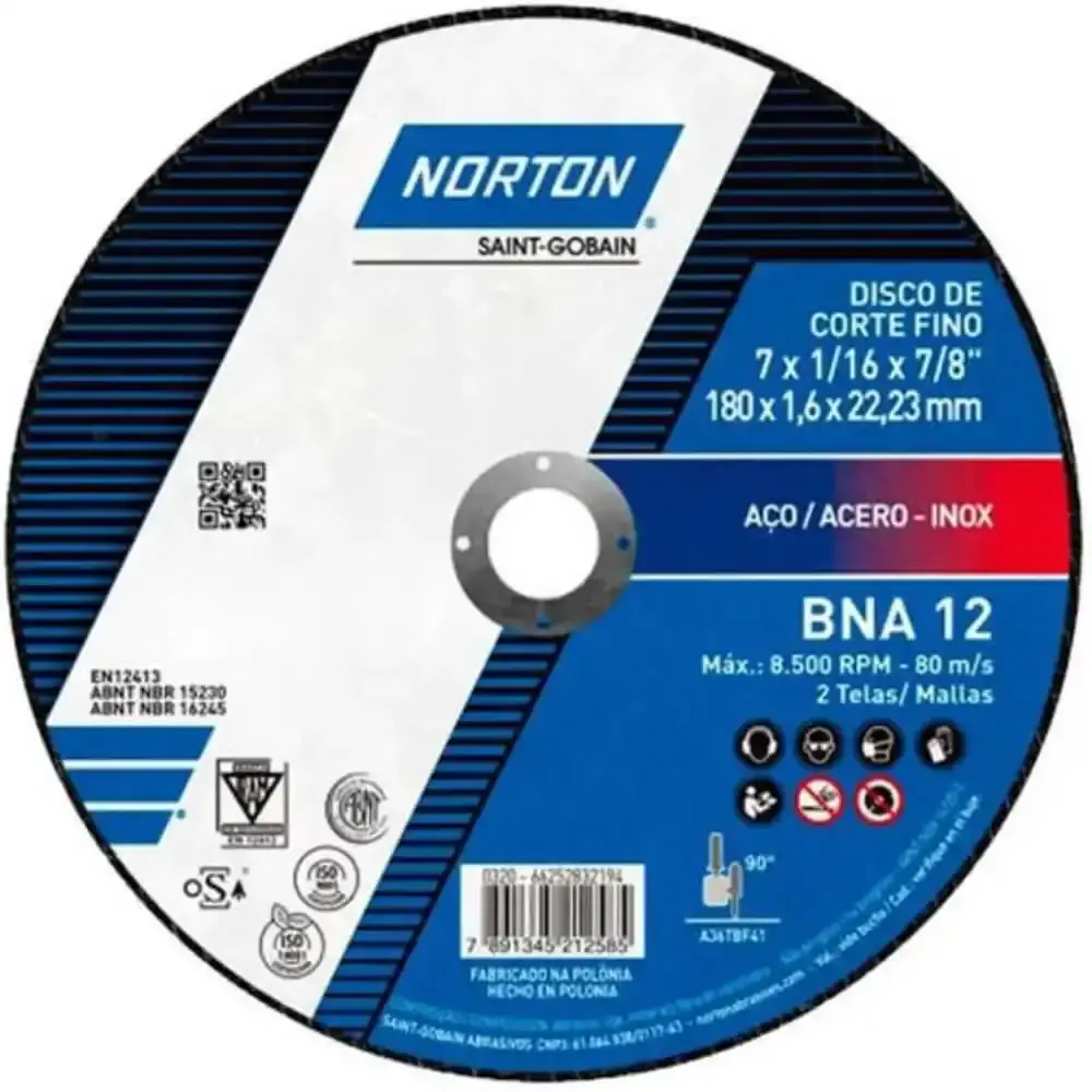 Disco de Corte para Metal e Inox 7 POL x 1.6 MM BNA 12 NORTON — fotografia 3