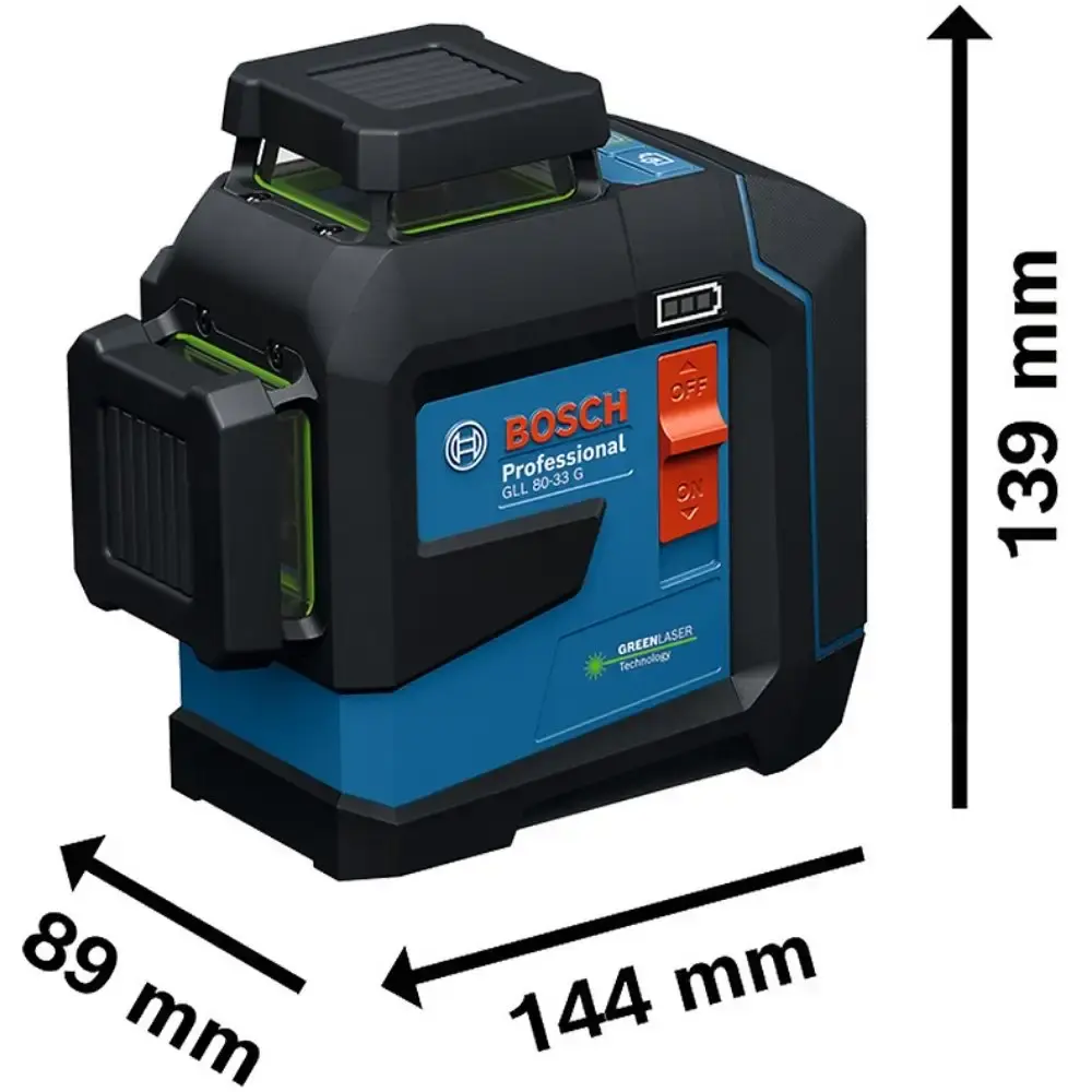 Nível a laser de linhas verdes 160M 360° GLL 8033 g com receptor LR7 e maleta Bosch — fotografia 2