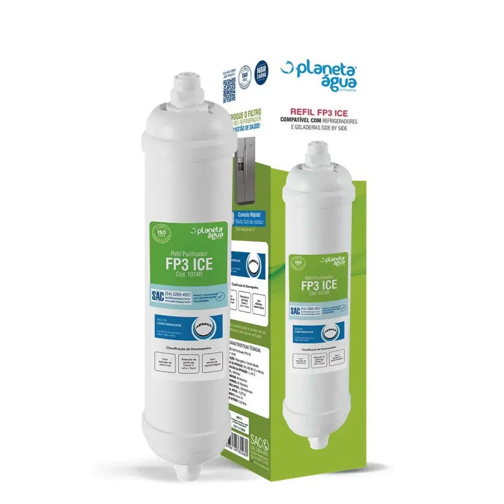 Refil filtro FP3 ice planeta agua geladeira by side — fotografia de referência