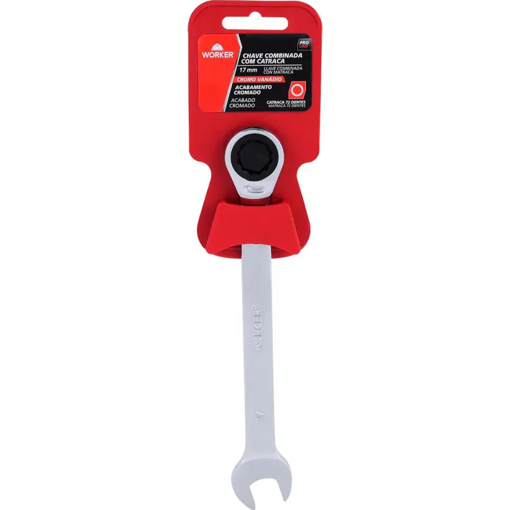 Chave combinada com catraca cromo vanádio 17MM Worker — fotografia 6