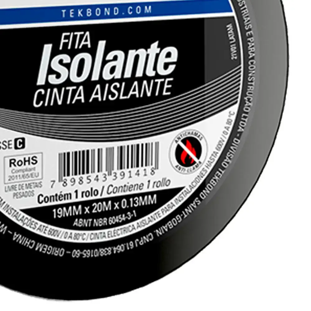 Fita Isolante 19mm x 20m x 0.13mm 21131001920 TEKBOND — fotografia 3