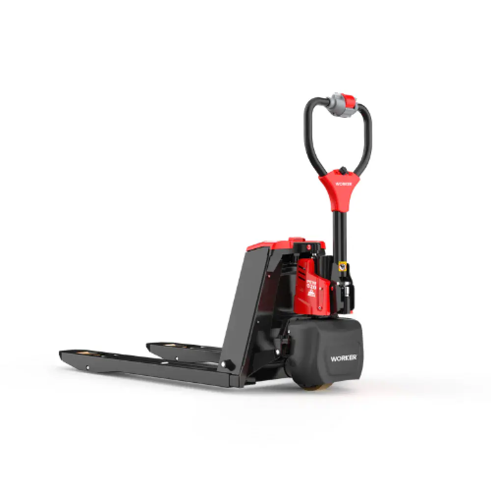 Paleteira elétrica hidráulica 1,5T garfo 1150X685MM elevação 187MM roda dupla 20AH pew 020 Worker — fotografia de referência