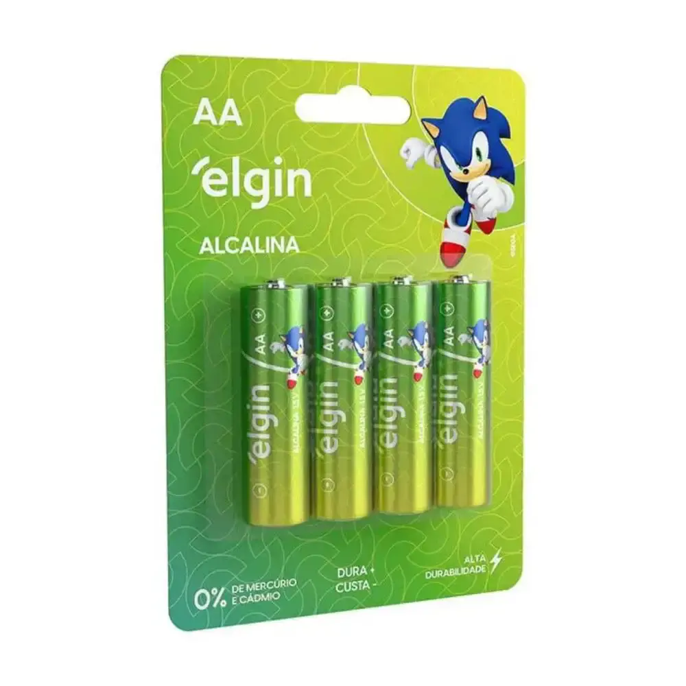 Pilha alcalina comum 1,5V AA 4 peças Elgin
