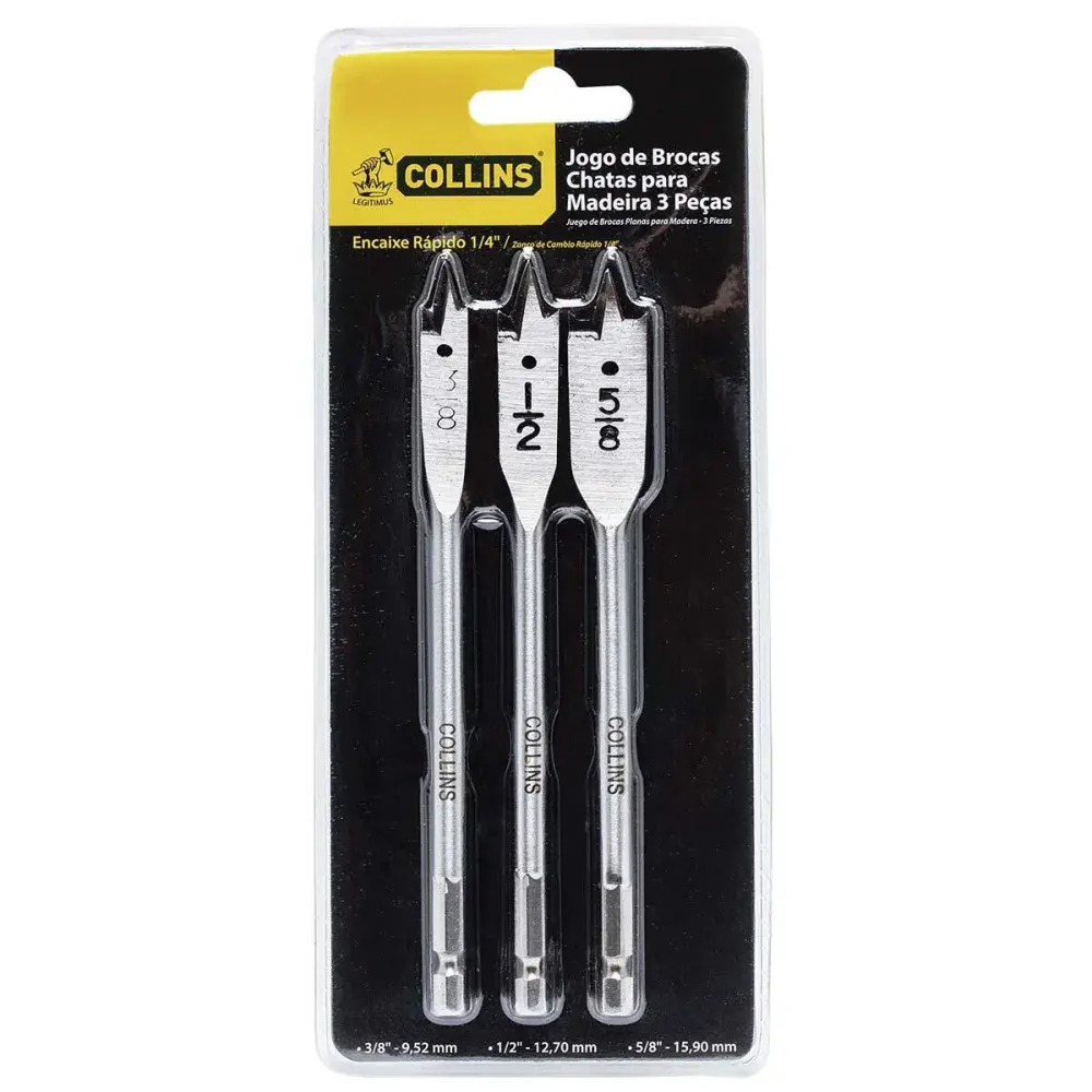 Kit de brocas chatas para madeira com 3 peç 1/4 Collins — fotografia de referência