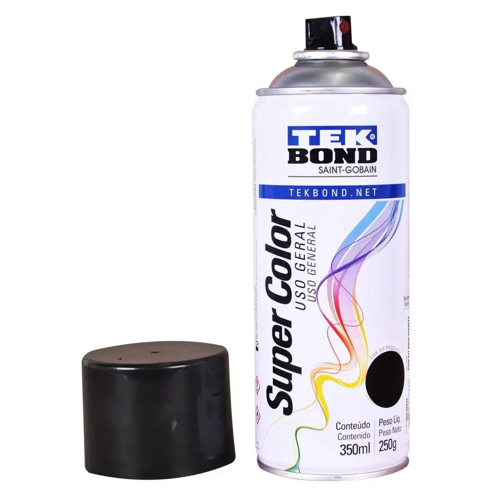 Tinta spray super color preto brilho 350ML Tekbond — fotografia 2