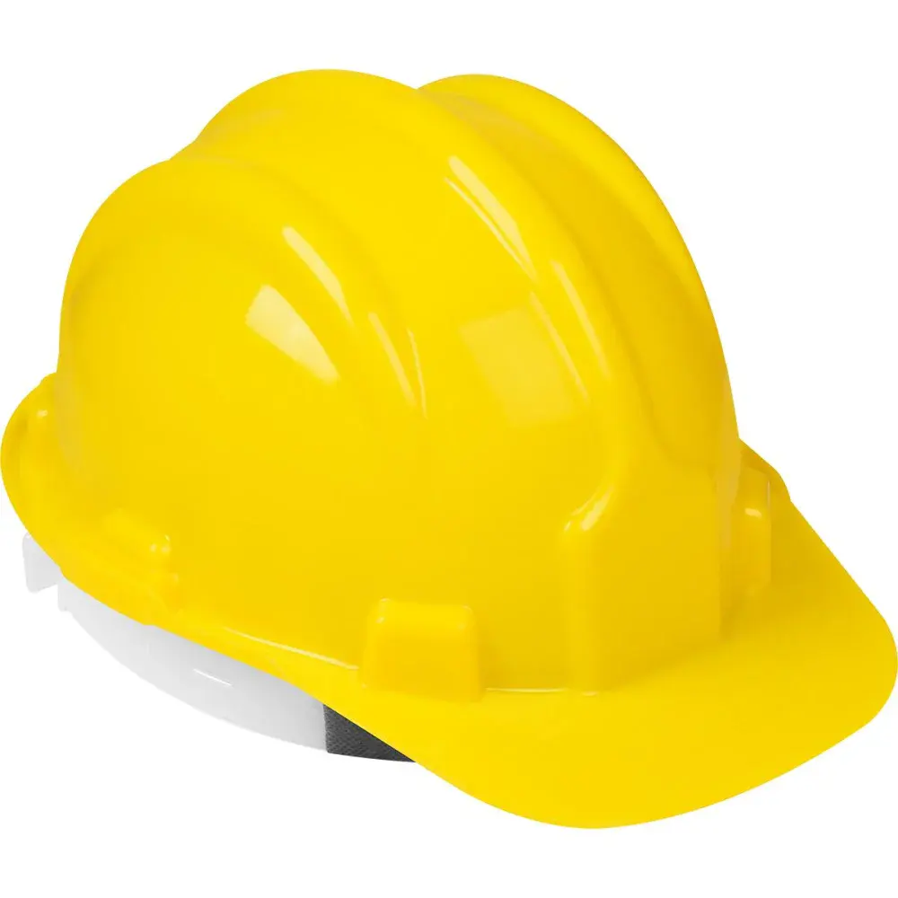 Capacete de segurança com carneira e aba frontal amarelo Worker — fotografia de referência
