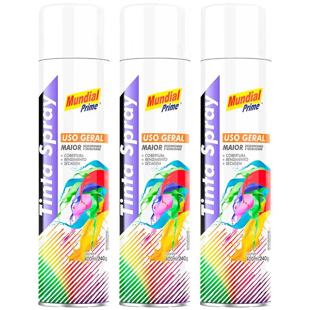 Tinta Spray 400 ml Branco com 03 Uni MUNDIAL PRIME — fotografia de referência