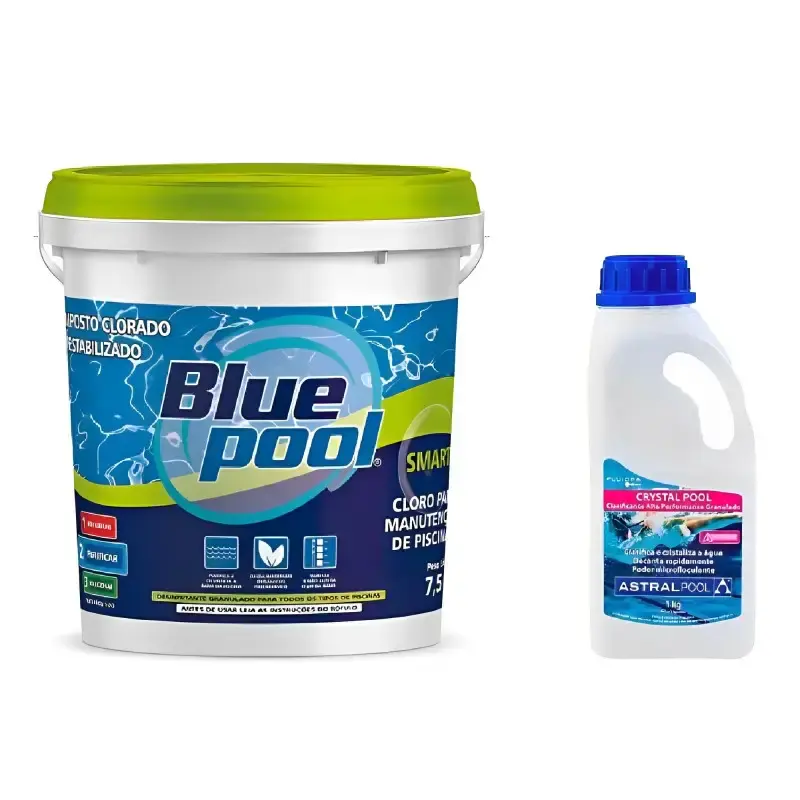 Cloro Piscina Balde 7,5 kg com Floculante Clarificante 1 kg FLUIDRA Bluepool