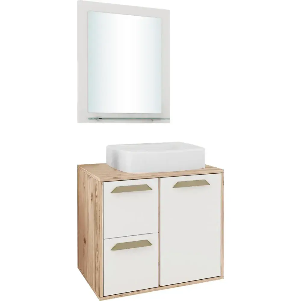 Conjunto gabinete suspenso lux 60 com espelheira cor supremo/cabernet Balcony — fotografia 4