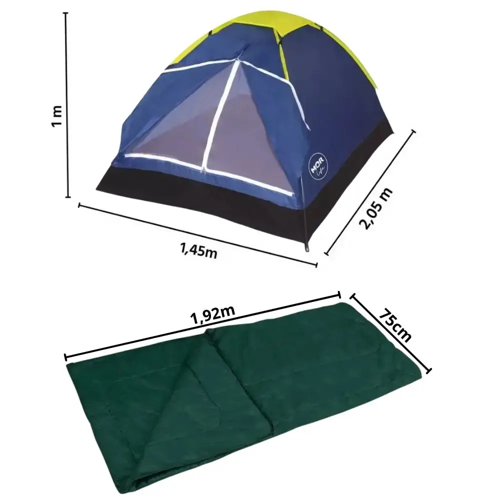 Barraca iglu para camping azul 2 pessoas com saco de dormir Mor — fotografia 6