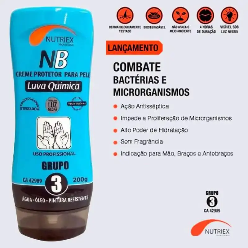 Creme luva química grupo 3 película antisséptica com 3 unidades Nutriex — fotografia 6